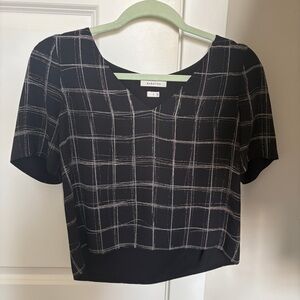Babaton Black Windowpane Short Sleeve V-Neck Top
